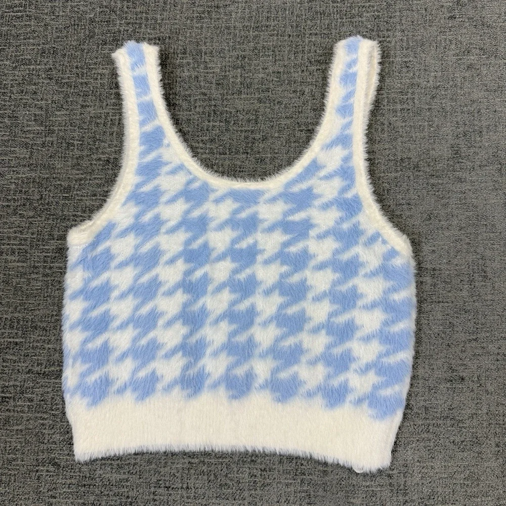 Aeropostale Cropped Fuzzy Sweater‎ Tank Matching Set Womens XS Houndstooth